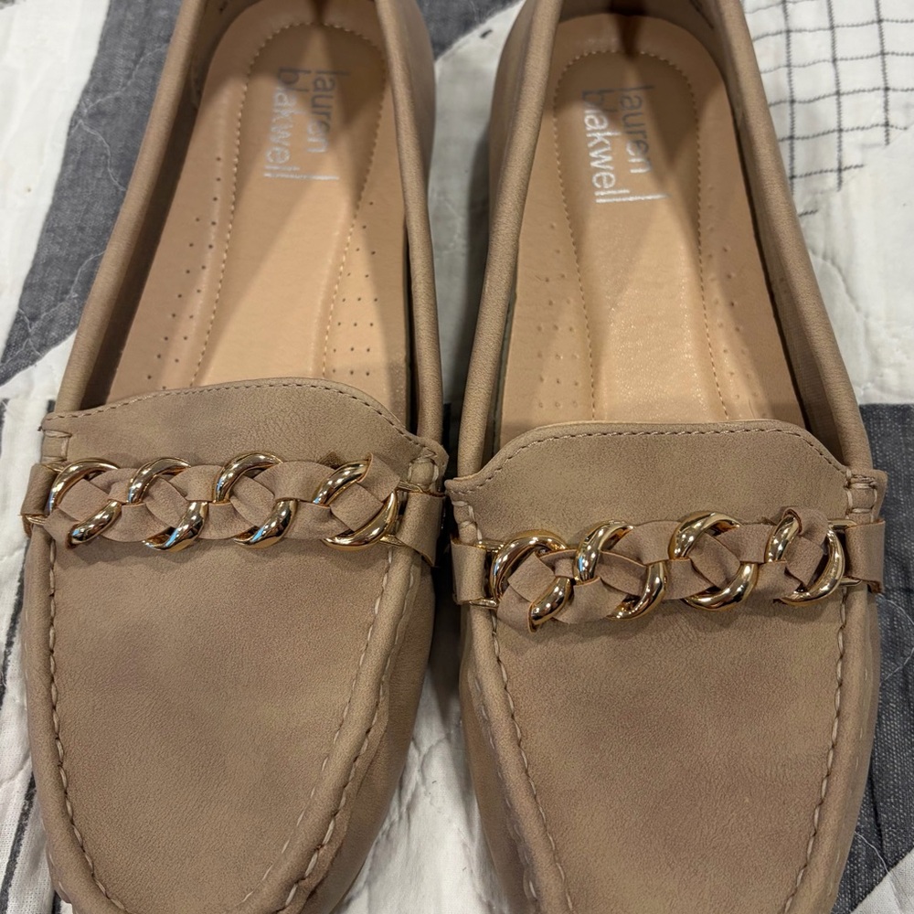 Lauren by Lauren Blakwell Taupe Chain-Trim Loafers